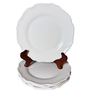 208 Park White Melamine Plates Set of 4 Scalloped Beaded Rim 8.5 Inch Dessert